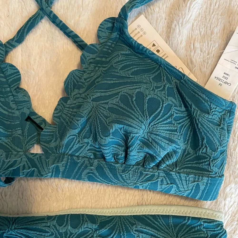 Cupshe Teal Floral High Waist Bikini Set - Picture 3 of 7